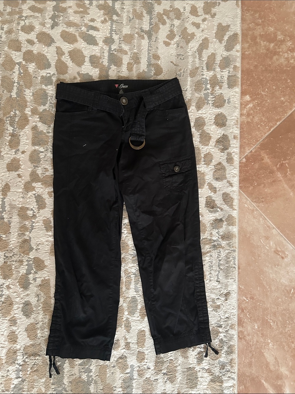 Guess Men’s Black Cargo Capri Pants with Belt Loop Ring